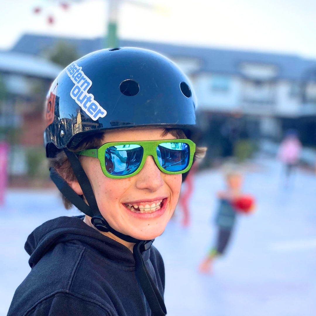 Porter Wears The Rossi Sunglasses with Skate Helmet