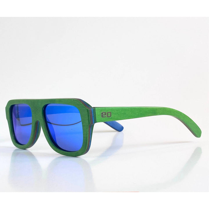 Th Rossi Kids Wood Sunglasses in Green - Blue Mirror Lenses