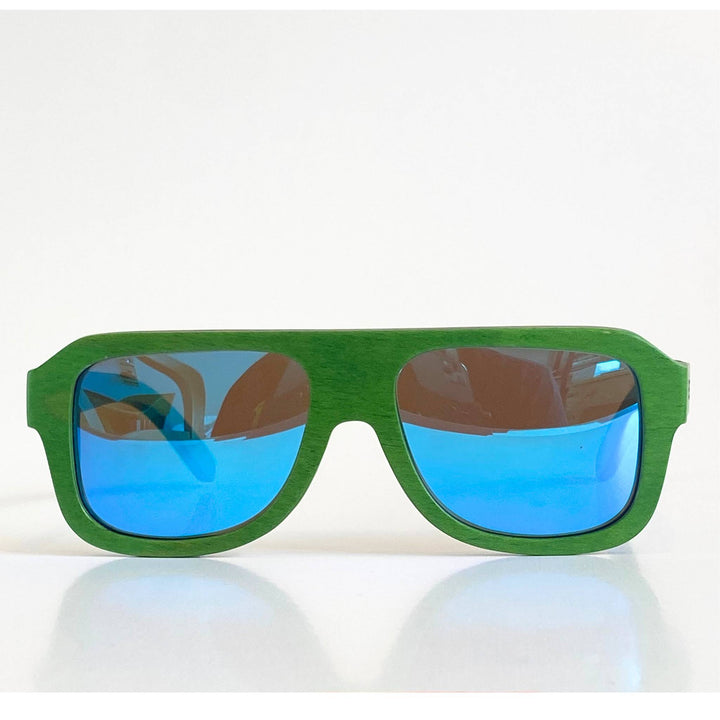 Th Rossi Kids Wood Sunglasses in Green - Blue Mirror Lenses